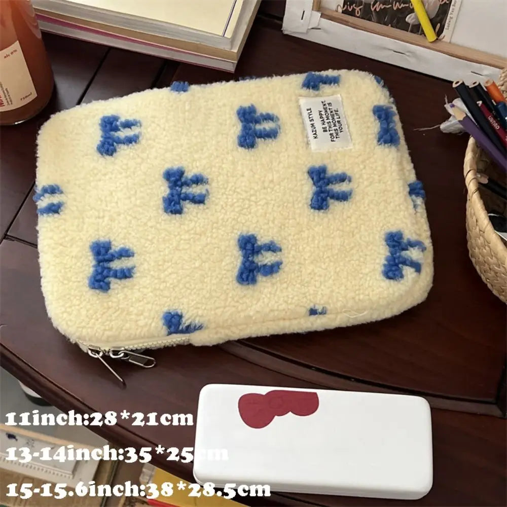 Protective Universal 11/13/15.6 Inch Laptop Sleeve Case Bow Pattern Plush Notebook Cover Shockproof Large Capacity Tablet Pouch