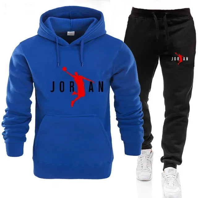 Autumn and winter new men's hooded sweatshirt casual set, outdoor fitness long-sleeved men's pullover + pants two-piece set