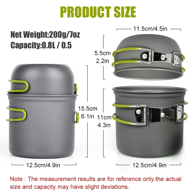 WESTTUNE Camping Pot Hiking Cookware Portable Outdoor Cooking Set Heat Cooker Camping Travel Tableware Kitchen Utensil Equipment