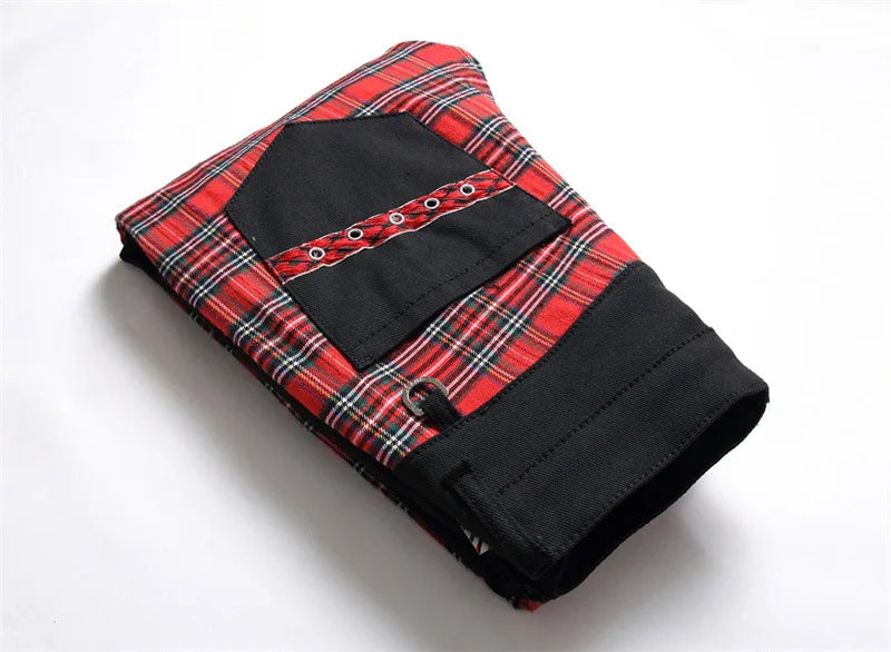 Jeans Men New Suspender Color Blocking Slim Fit Hip-hop Personality Funny Design for Men's Denim