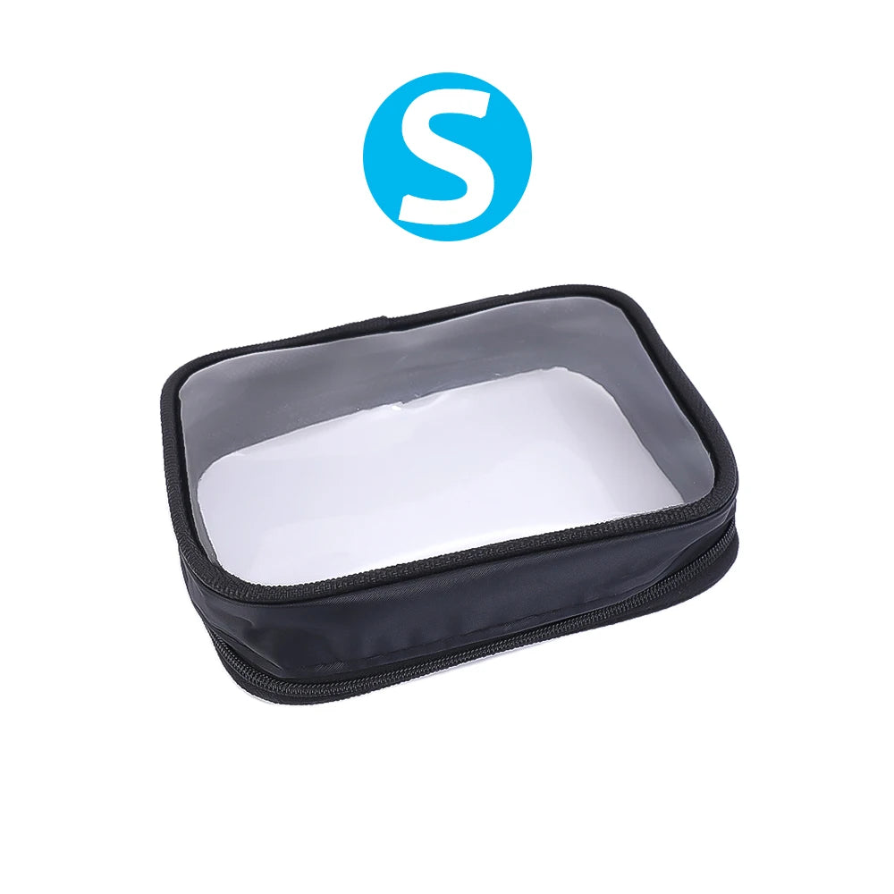 Waterproof Cosmetic Bag Transparent TPU Small Items Pack Makeup Toiletry Zipper Opening Storage Pouch Black Sturdy Wash Bags
