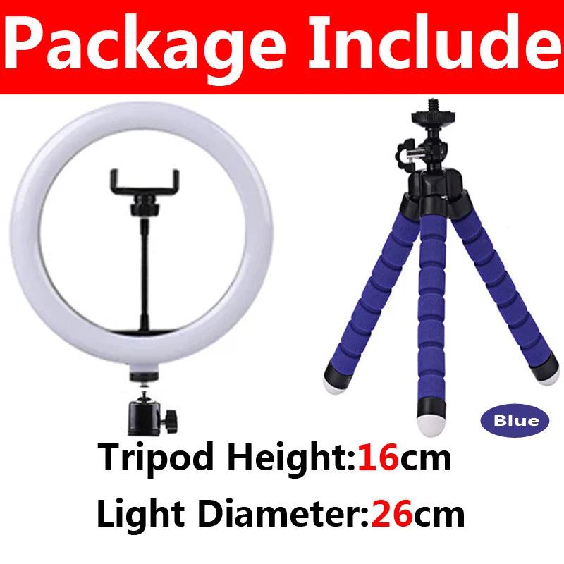 Video Light 26cm Selfie LED Ring Light Dimmable Round Ring Fill Lamp With Stand Tripods Rim Of Light For Tiktok Makeup Ringlight
