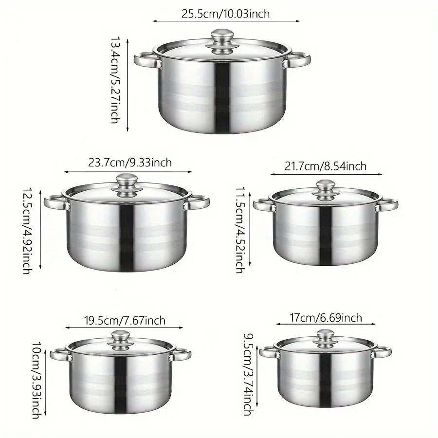 5pcs cookware set   of stainless steel pots,,  stainless steel cooking pot,  suitable for induction cookers and gas stoves，