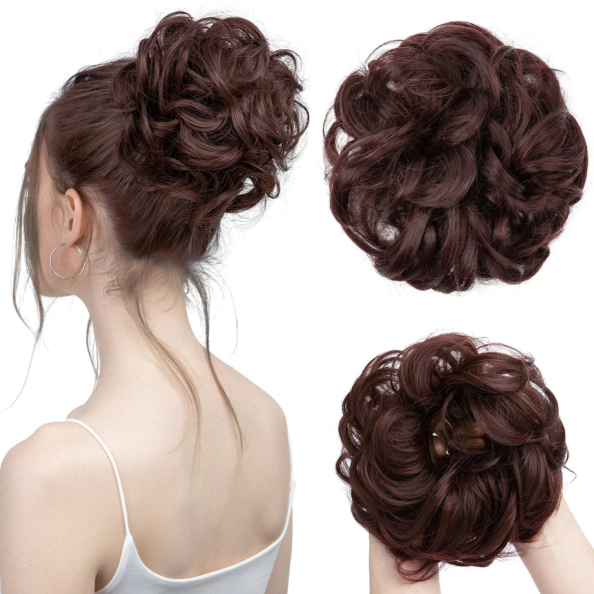 Synthetic Messy Updo Chignon Premium Big Curly Elastic Hair Scrunchies Hairpieces Donut Updo Blonde Brown Hair Pieces For Women
