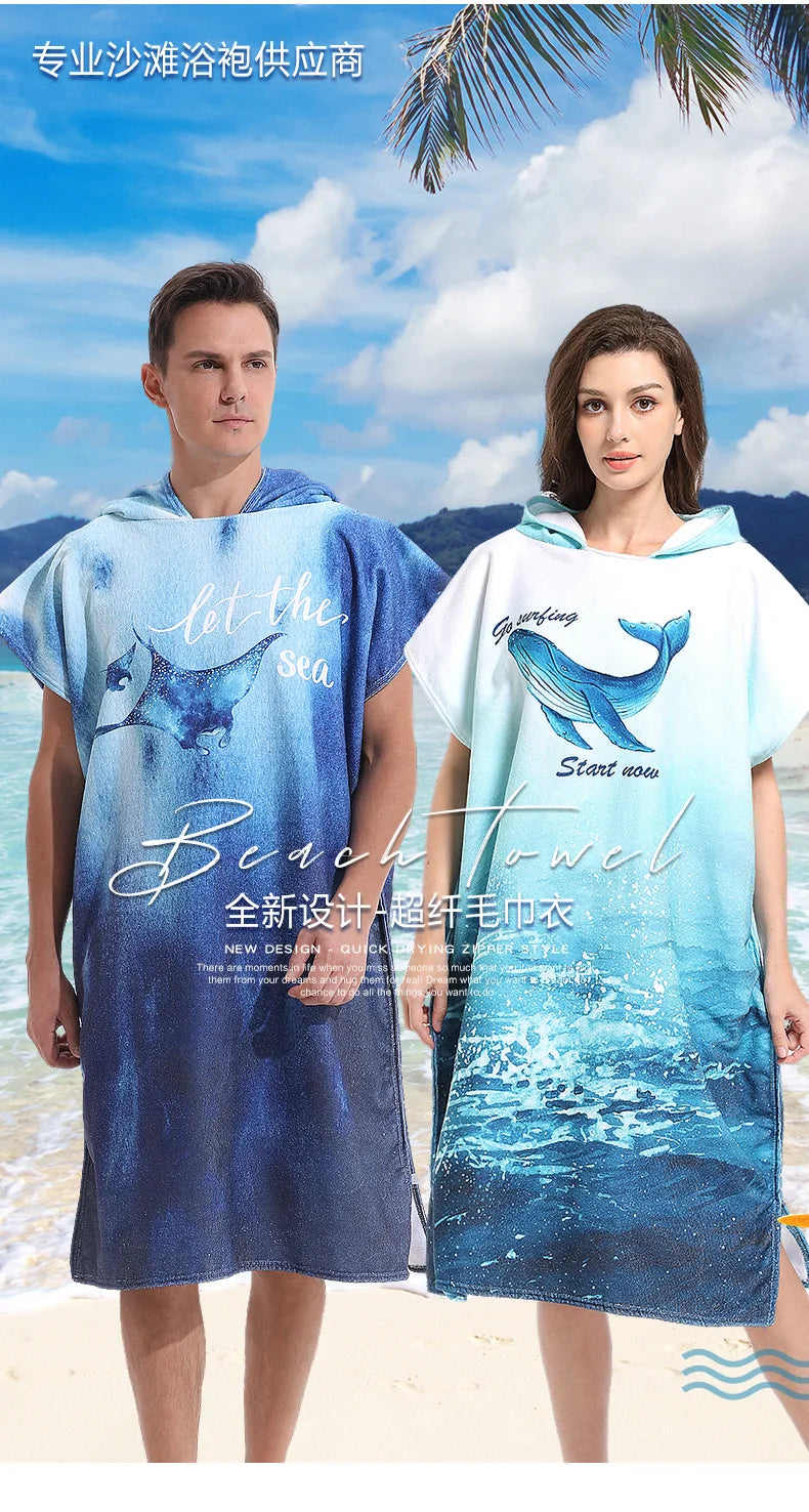Microfiber Hooded Towel Men Women for Swimming Beach Travel Quick Dry Changing Robe Cape Bath Towel Bathrobe Surf Poncho