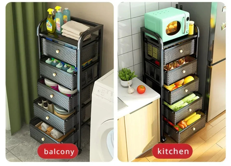Kitchen Shelf With Drawer Multifunctional Storage Rack Fruits Vegetables Storage Cart Organizer With Wheels Bar Carts Cabinets