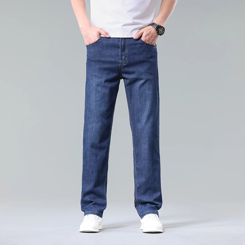 Men's Fashionable Jeans All-Season Cotton Blend Straight-Leg Pants Trendy Minimalist Versatile Casual Style Denim Wear Size29-42