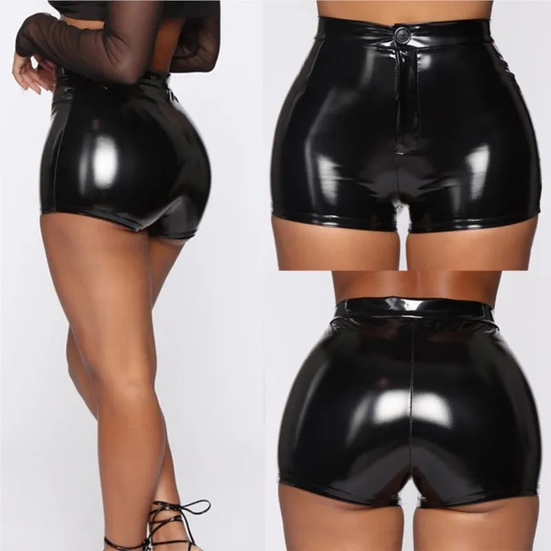 Women's High Waist Faux Leather Shorts - Dance & Festival Fashion Bottoms