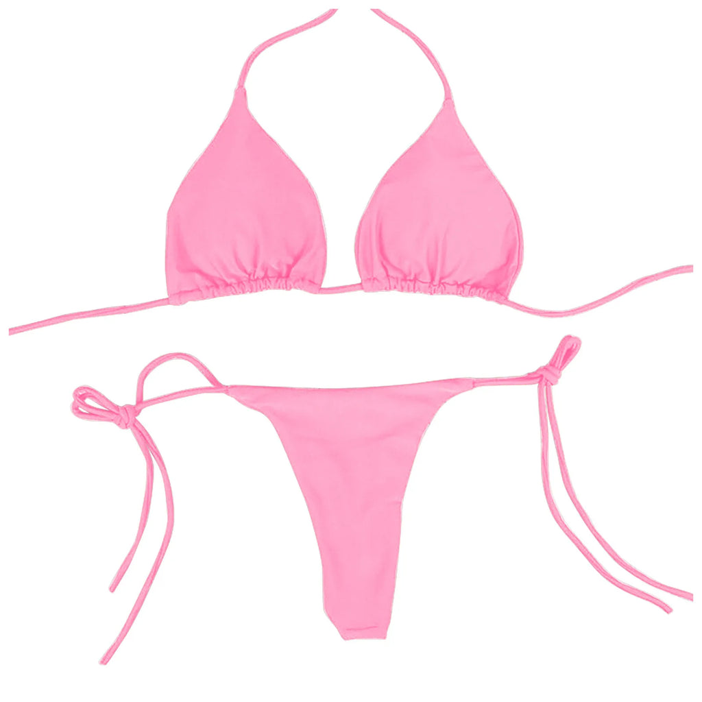 Sexy Women Bikini Lingerie Set Side Tie Swimsuit T--back Low Rise Thong Bandage Style Brazilian Swimwear Soft Solid Underwear