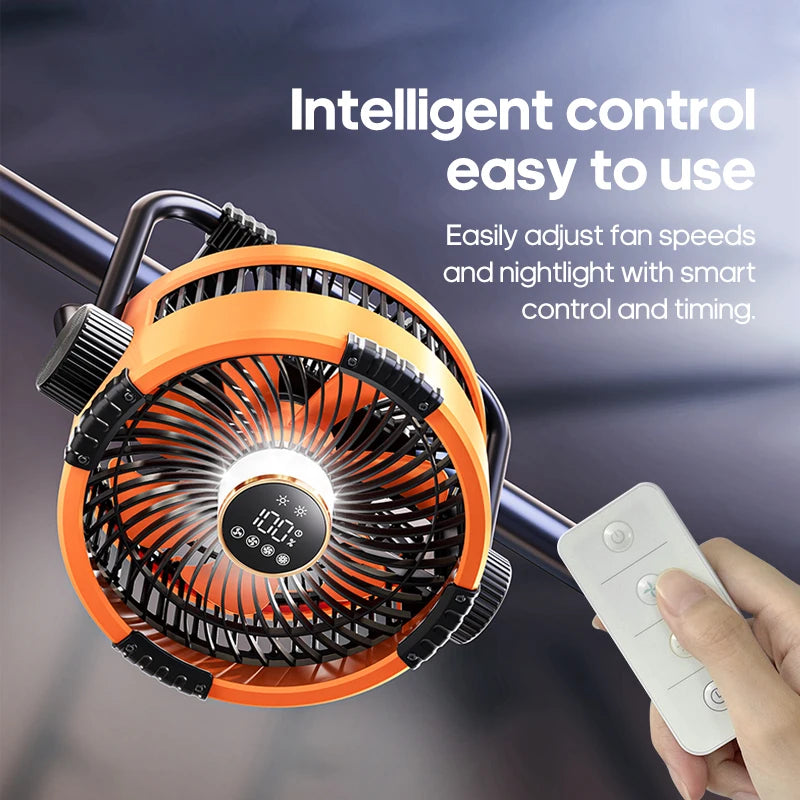 Camping Fan 20000mAh 6 in 1 Outdoor Ceiling Fan 4 Speed Adjustment Rechargeable Desktop Air Circulator LED Lighting Power Bank