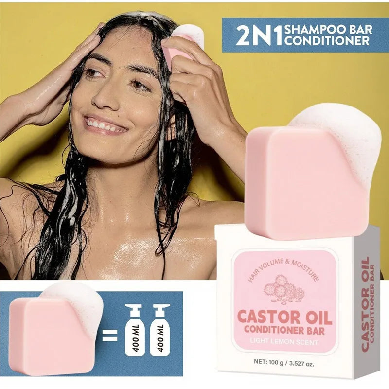 Castor Oil Conditioner Soap Bar,Moisturizing Nourishing Solid Shampoo,Strengthen Hair Roots Care,For Dry Frizzy Damaged Hair
