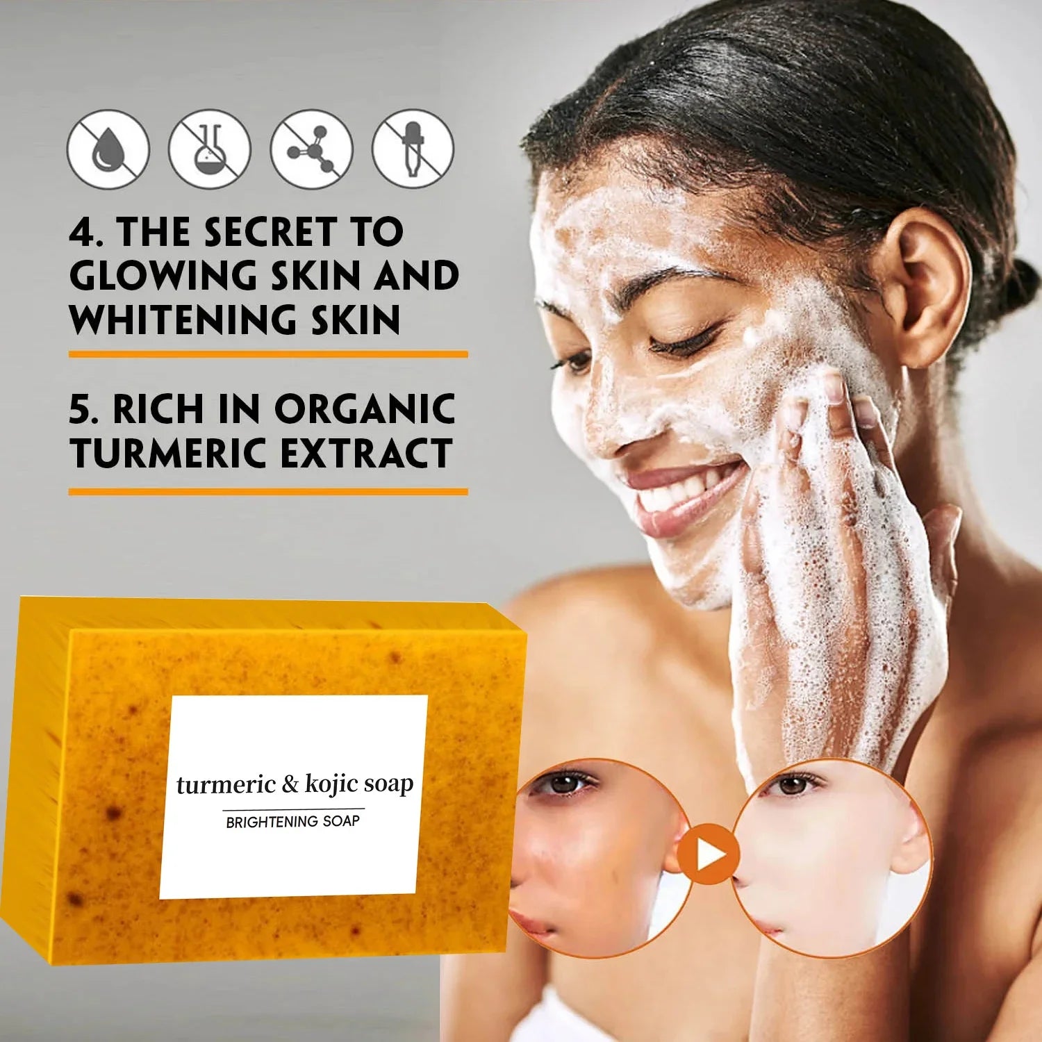 Turmeric Kojic Acid Glow Soap Dark Spot Acne Removal Even Skin Tone Mositen Smooth Skin Deep Cleansing Handmade Soap
