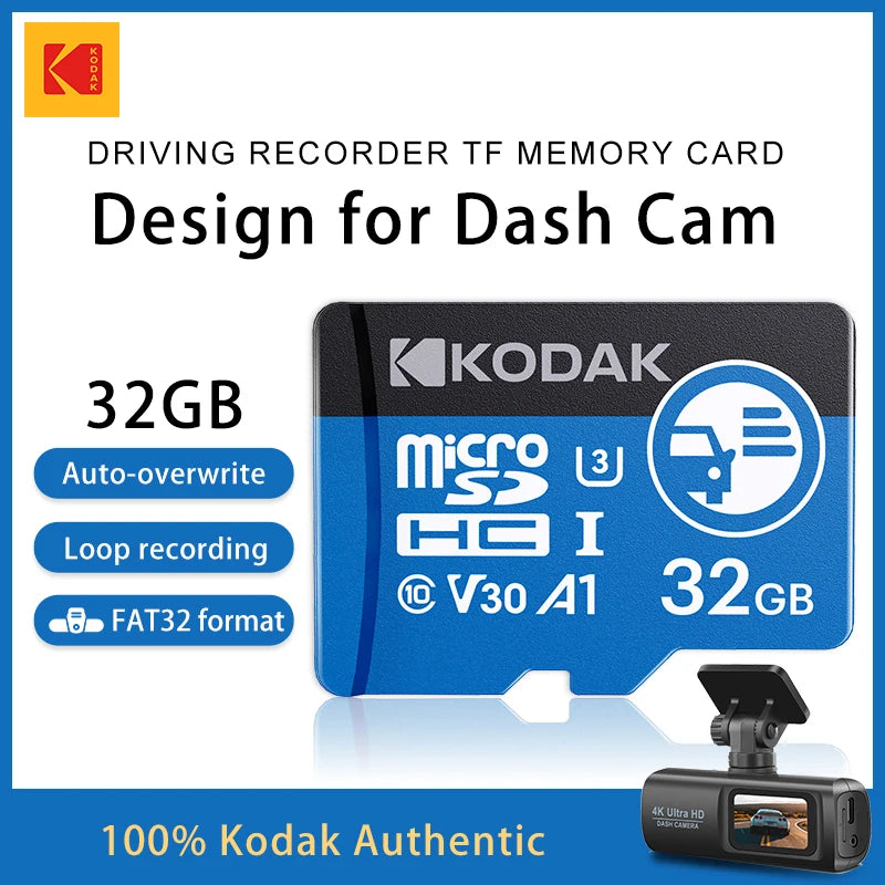 Kodak High Endurance MicroSD Card for Dash Cam Memory Card 7/24 Loop Recording SD Card Support FAT32 Format U3 V30 100Mb/s
