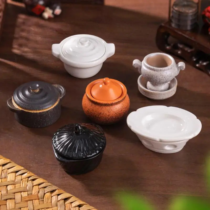 DIY Miniature Dollhouse Kitchen Decoration Accessories; Mini Clay Pot, Plate and Food Model