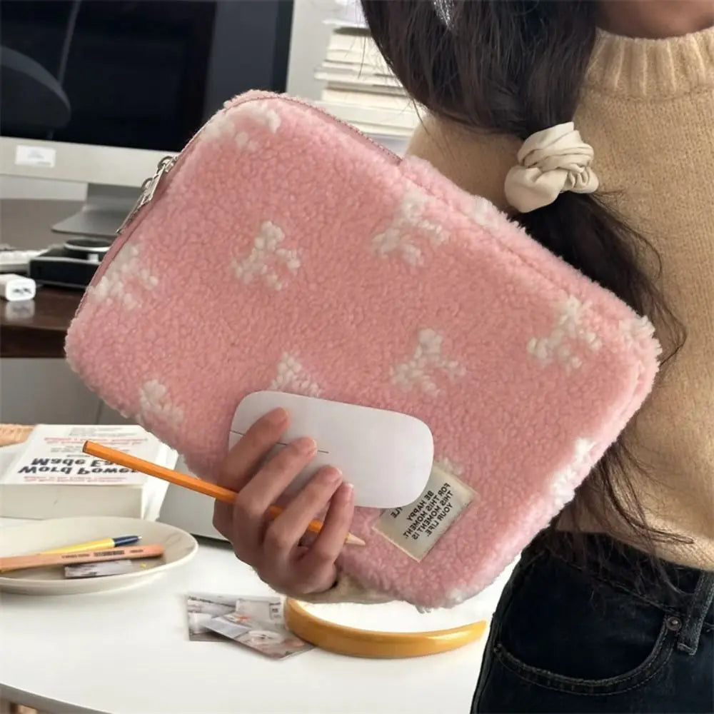 Protective Universal 11/13/15.6 Inch Laptop Sleeve Case Bow Pattern Plush Notebook Cover Shockproof Large Capacity Tablet Pouch