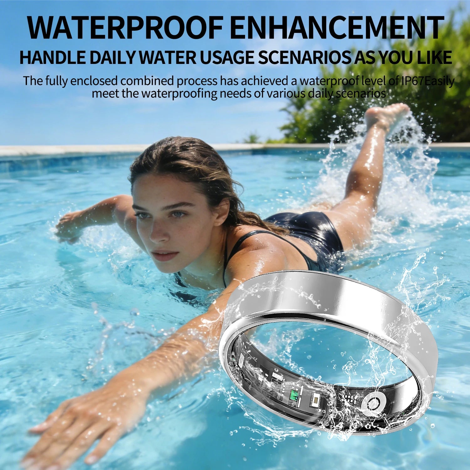 Smart Ring Health Tracker Heart Rate Blood Oxygen Sleep Monitor IP67 Waterproof Magnetic Charging Fitness Tracker iOS Android