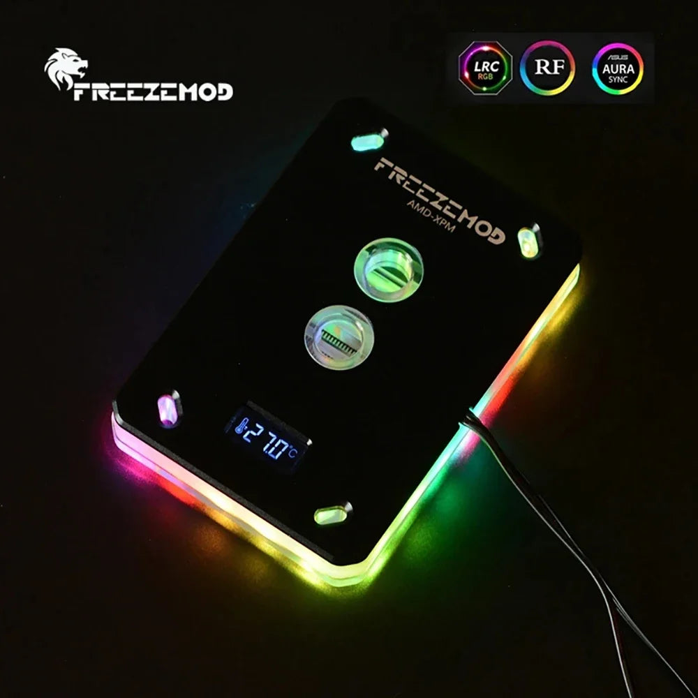 FREEZEMOD CPU Water Block With Thermometer Monitor For AMD AM5 AM4 AM3 AM2 CPU Water Cooler 5V ARGB AURA SYNC