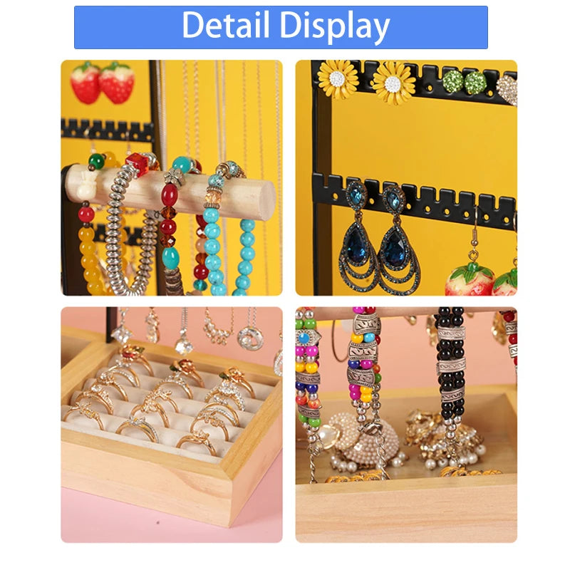 Jewelry organizer, earring holder organizer, 6 hook necklace organizer, jewelry holder with ring and bracelet holder (white)