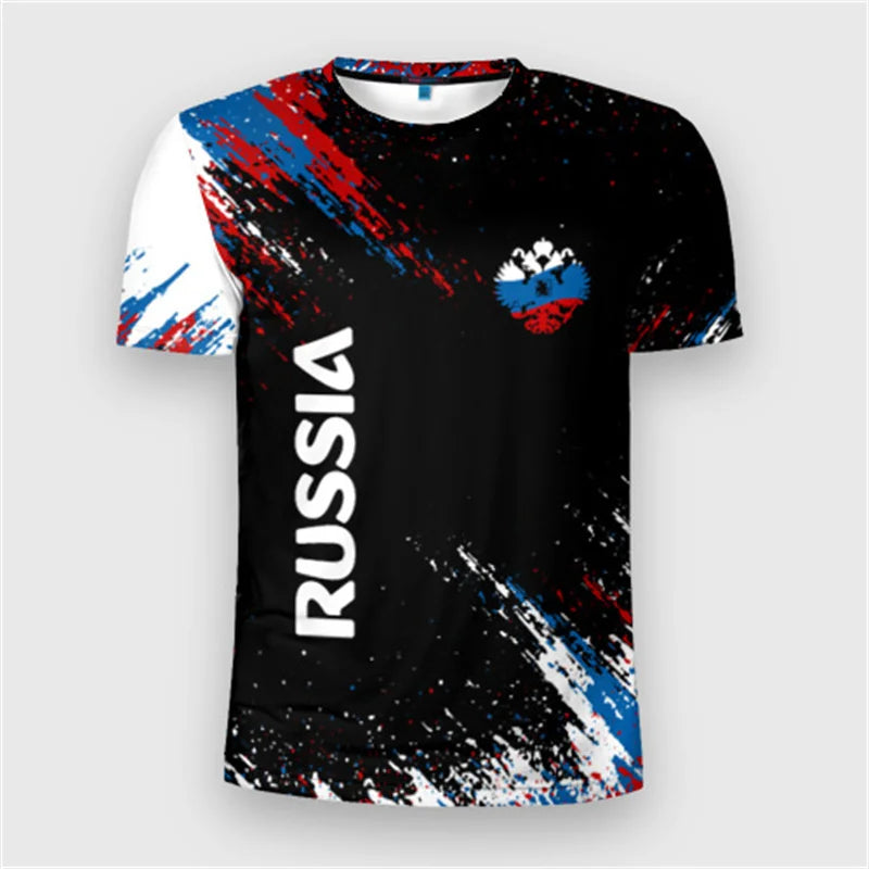 Fashion Russia Flag Badge T-shirt For Men's Clothing Short Sleeve T Shirts 3d Print Cool Pattern Street Trend Man Pride Tee Top