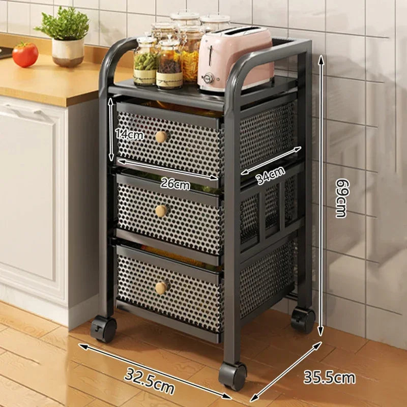 Kitchen Shelf With Drawer Multifunctional Storage Rack Fruits Vegetables Storage Cart Organizer With Wheels Bar Carts Cabinets