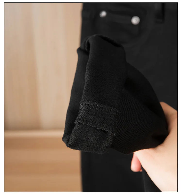 Pure black jeans men's 2025 new light luxury fashion spring and summer versatile elastic slim fit small straight leg pants
