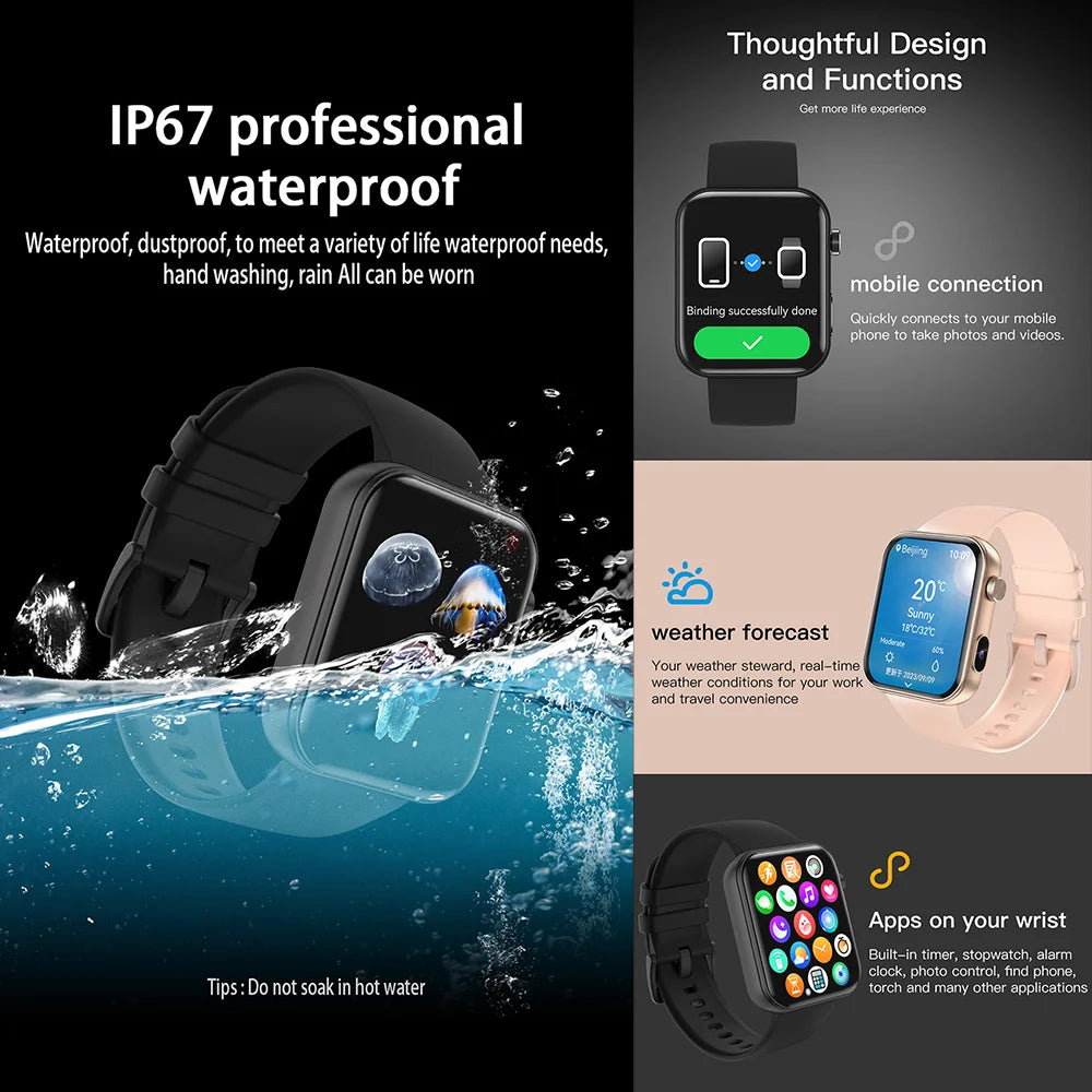 2025 New Smart Watch Men Women Camera Take Photos Record Video Health Monitor Sports Fitness Waterproof BT Call Smartwatch