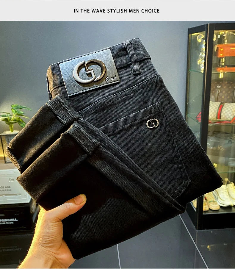 Men's Black Jeans Slim-Fitting Small Straight 2024 New Fall Men's Clothing High-End Denim Casual Long Skinny Pants