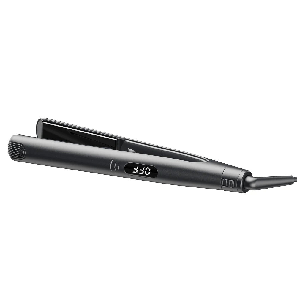 Black Flat Iron Hair Straightener 2-in-1, US Plug for Straightening & Curling, Fast Heat, Compact Portable Hair