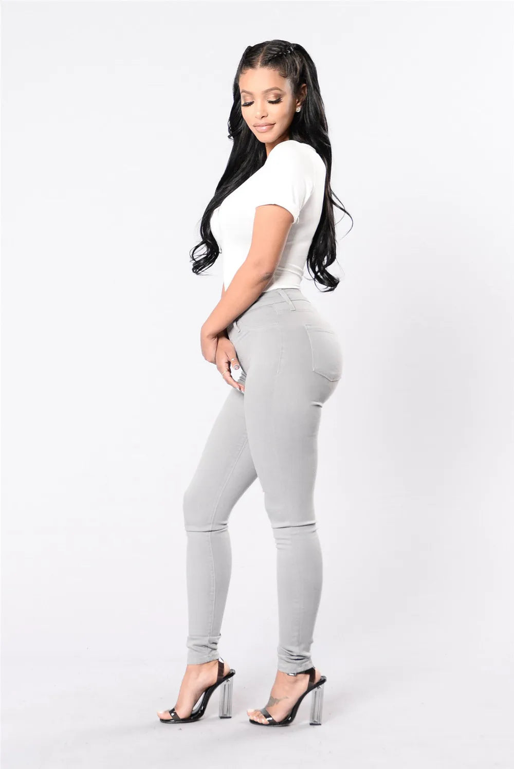 Womens Stretch High Waisted Jeans Skinny elastic Butt Lifting Jeans Slim Fit Denim Pants Ass Jeans White Blue