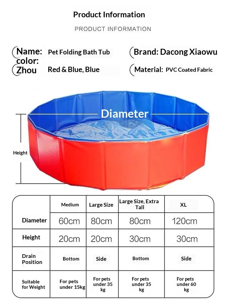 Foldable Pet Swimming Pool Bath Tub for Small Medium Dogs, Portable Outdoor Indoor Puppy Bathing Pool