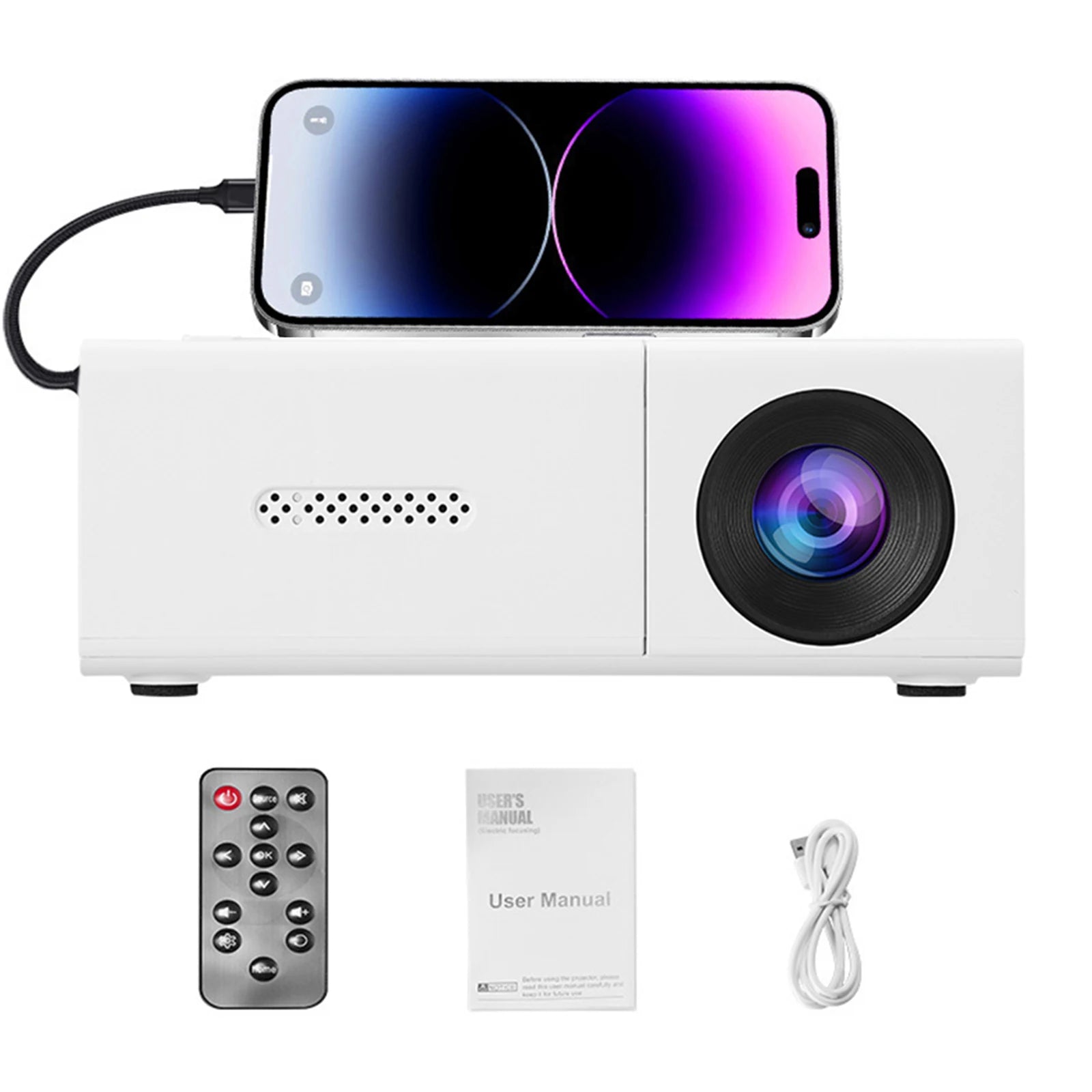 1080P LED Mini Projector with Remote Control 4K HD Video Projector Smart Mobile Projection Tool for Outdoor Camping Movies