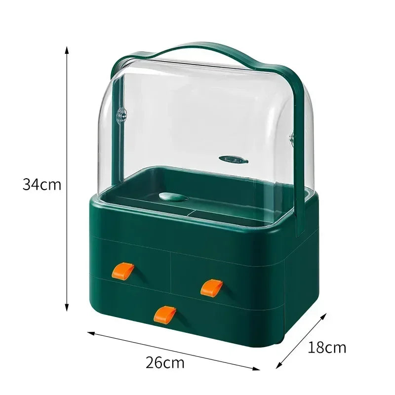 Hot Makeup Organizer Storage Box Dust-proof Desktop Drawer Jewelry Organizer Transparent Handle Skincare Storage Containers