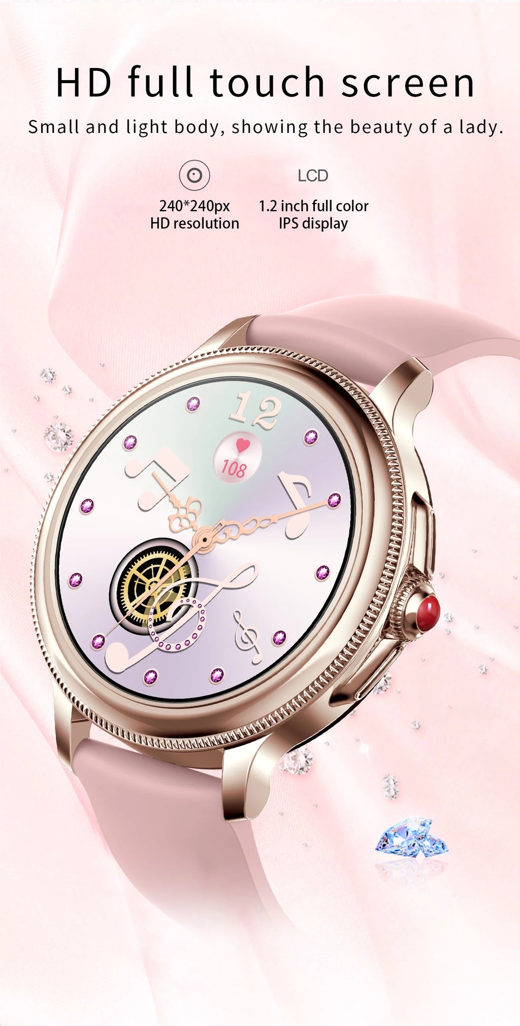 Smart Watch for Women 1.2" Bluetooth Call 100+ Sport Modes Fitness Tracker with Heart Rate/Sleep/SpO2 Monitor IP67 Waterproof