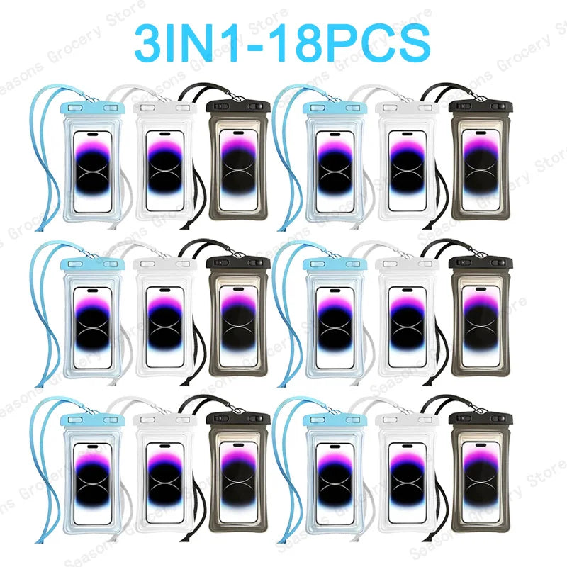 Transparent Waterproof Phone Pouch Under 7.2 Inches Touch Screen Swimming Rafting Waterproof Case with Lanyard Sealed Bag