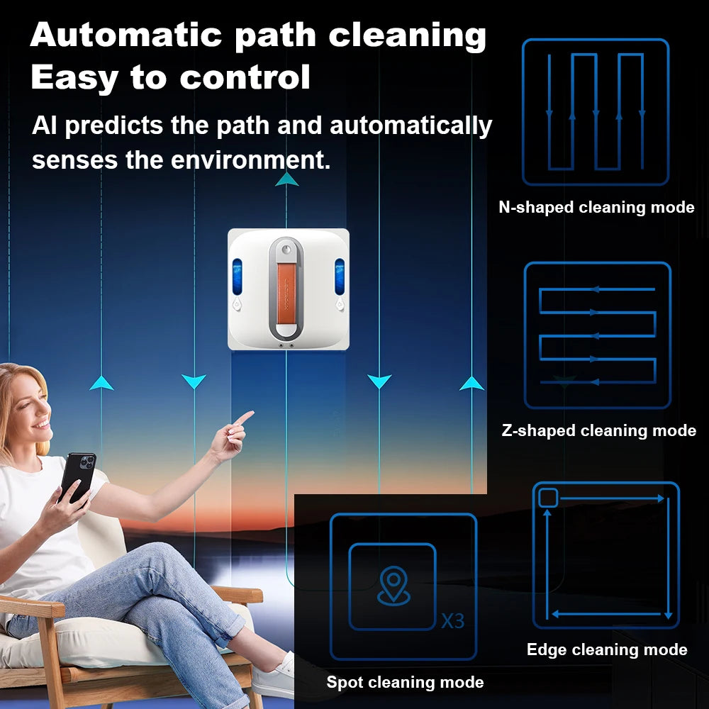 Window Cleaning Robot Liectroux S11, 4-Way Water Spray, Home Glass Floor Wall Tiles Cleaner Robot, Robot Vacuum Cleaner for Windows, Intelligent Navigation, Multiple Safety System, Remote and App Control,Voice Prompts, 8 Micr