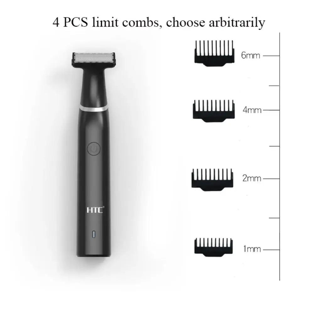 HTC Men's Electric One Blade Beard Trimmer Pubic Hair Body Hair Grooming Clipper for Men Bikini Epilator Rechargeable Shaver