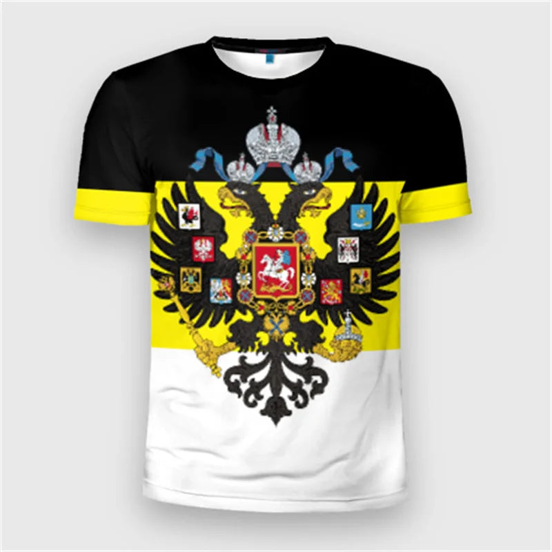 Fashion Russia Flag Badge T-shirt For Men's Clothing Short Sleeve T Shirts 3d Print Cool Pattern Street Trend Man Pride Tee Top