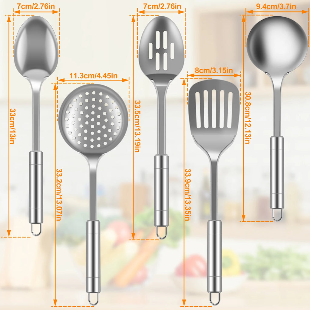 5/10Pcs Kitchen Cooking Utensils Set Stainless Steel Shovel Soup Spoon Spatula Utensils Dinnerware Kitchen Cooking Tool Set
