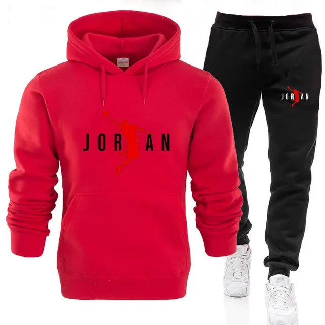 Autumn and winter new men's hooded sweatshirt casual set, outdoor fitness long-sleeved men's pullover + pants two-piece set