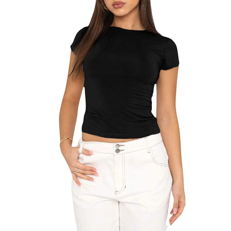 y2k Clothes crop tops Summer 2024 Vintage Harajuku T-shirts Solid Color Aesthetic Clothing Women Tube Tops