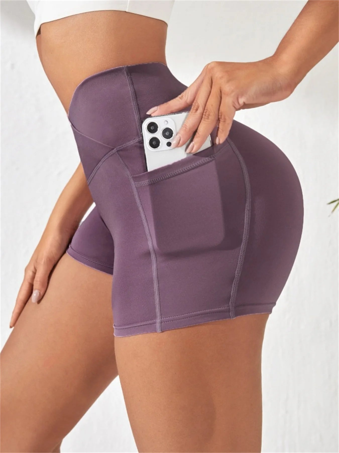 Women's High Cross Waist Biker Shorts Side Pockets Buttery Soft Comfy Criss Cross Running Yoga Athletic Short Pants