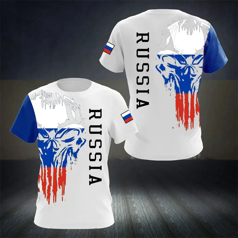 Russia Flag Men's T-shirts Crew Neck Russian Tops 3D Print Oversized Fashion Short Sleeve Men Clothing T Shirt Loose Streetwear