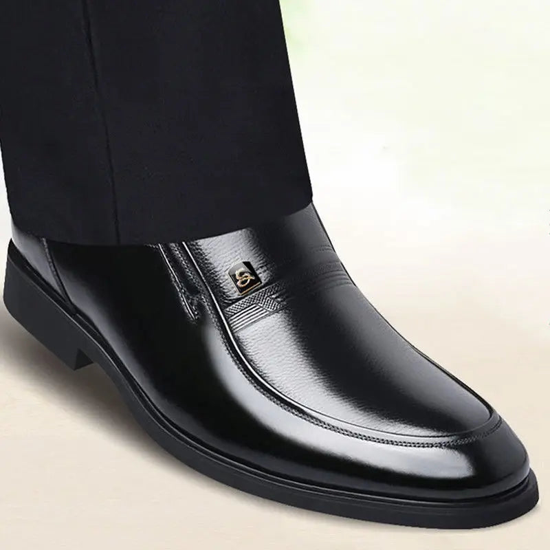 Casual Dad Shoes Soft Bottom Men's Wedding Shoes round Toe Low Heel Breathable Anti-Slip Rubber Outsole Leather Upper