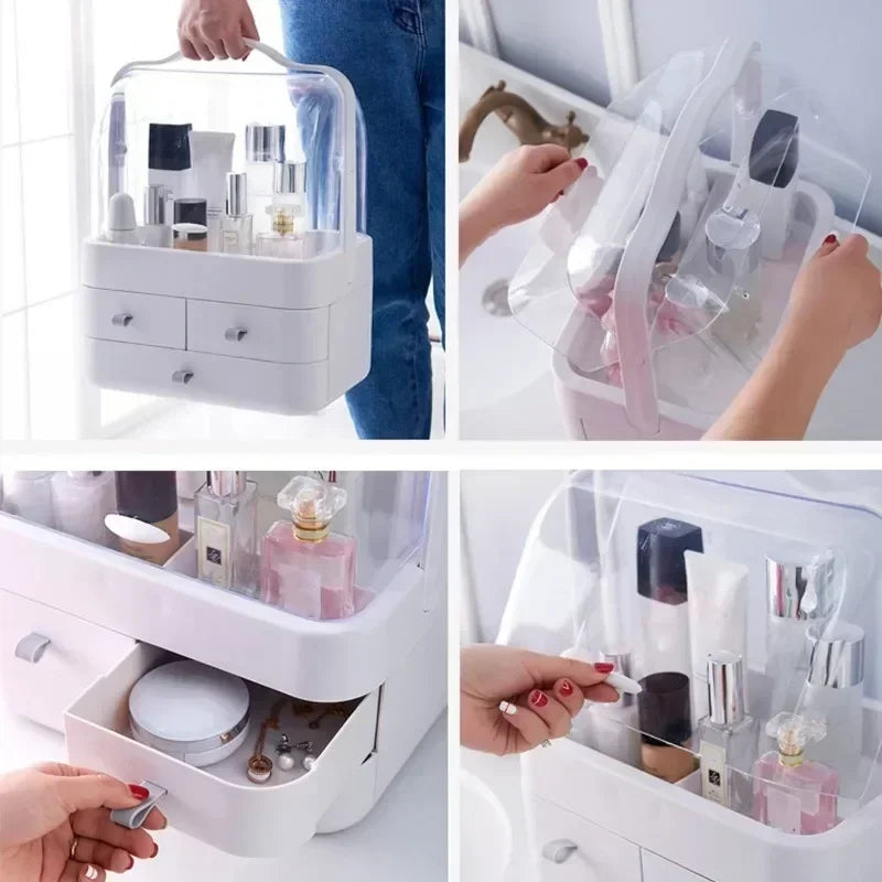 Hot Makeup Organizer Storage Box Dust-proof Desktop Drawer Jewelry Organizer Transparent Handle Skincare Storage Containers