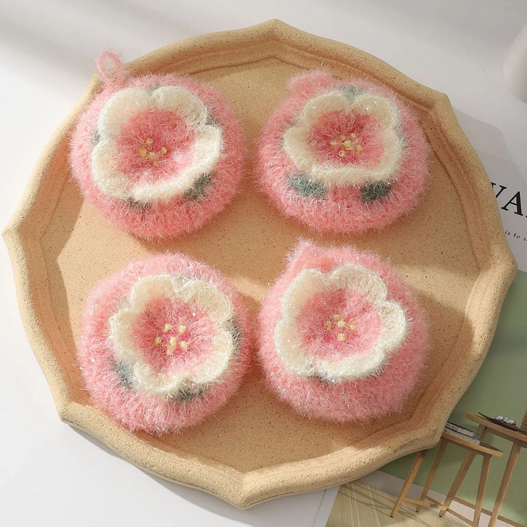 Kitchen Dish Cloths Absorbent Dish Rag Reusable Dish Towels Efficient Anti-grease Sakura Shape Cleaning Kitchen Acrylic