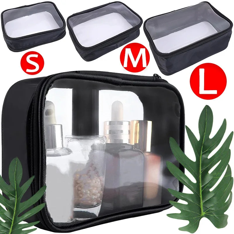 Waterproof Cosmetic Bag Transparent TPU Small Items Pack Makeup Toiletry Zipper Opening Storage Pouch Black Sturdy Wash Bags