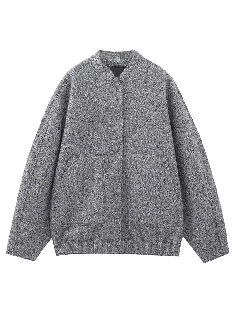 HH Women's Elegant Solid Coat Button Long Sleeve Pocket Bomber 4-Color Jacket Female Spring Casual Loose Streetwear Coats