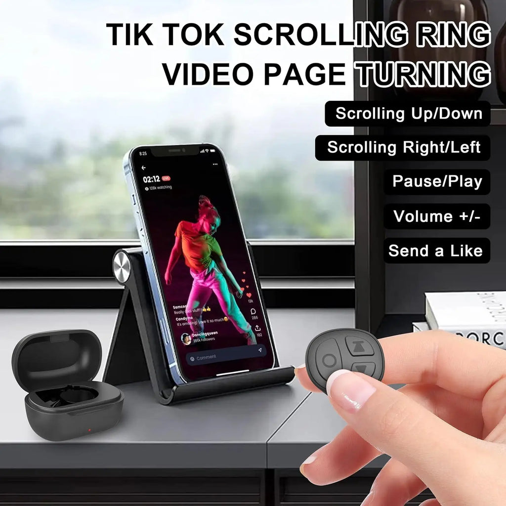 GITFOS Bluetooth Scroller Ring for TikTok Phone Remote Control Bluetooth Page Turning Ring Wireless Camera Selfie Button