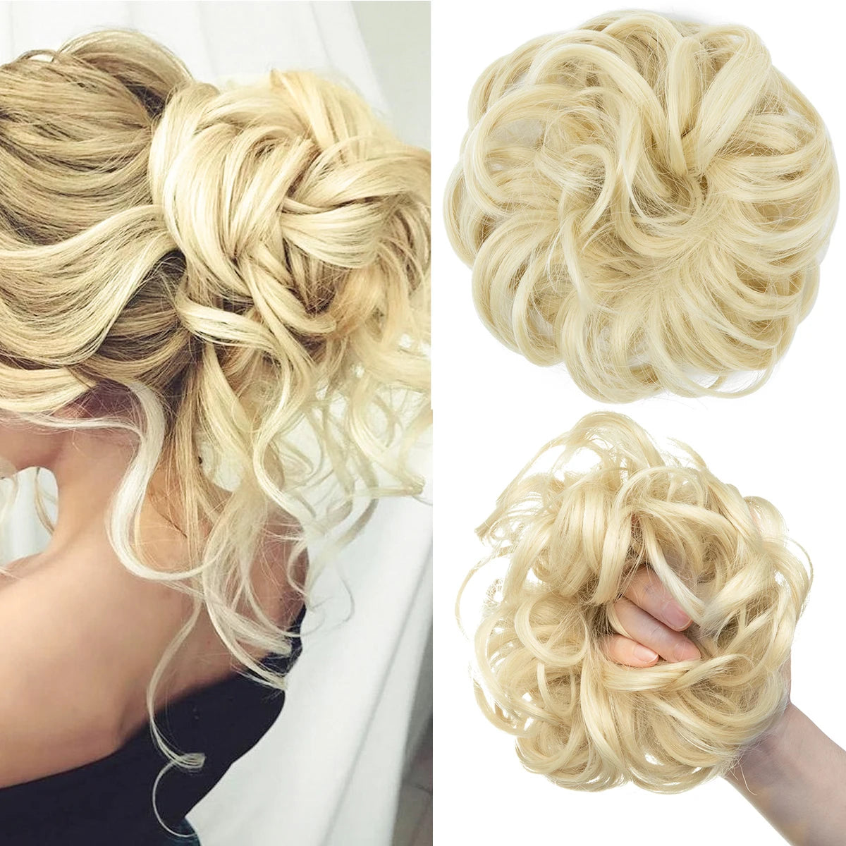Synthetic Messy Updo Chignon Premium Big Curly Elastic Hair Scrunchies Hairpieces Donut Updo Blonde Brown Hair Pieces For Women