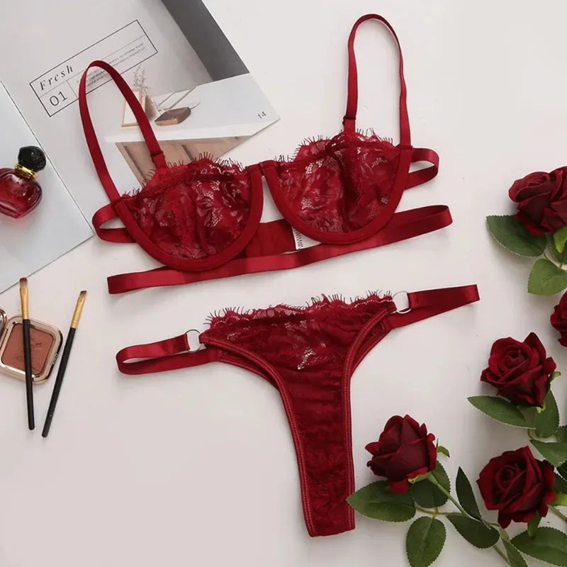 Women's Sheer Lace Bra & Brief Set — Fairy Embroidery Collection